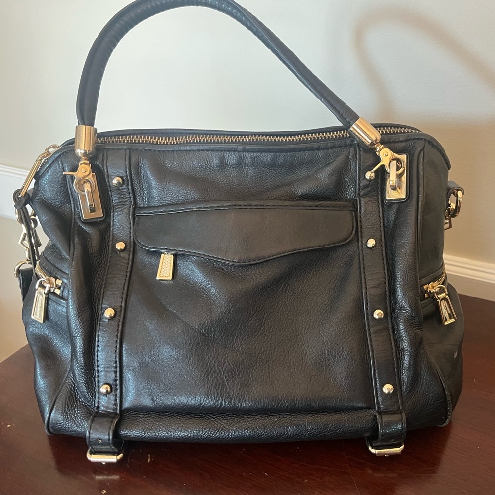 Rebecca Minkoff Black Leather Shoulder Bag with Gold Hardware